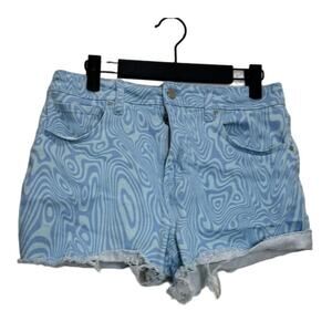 Juniors Girls Cut Off Shorts Blue Teal Swirl Denim 11